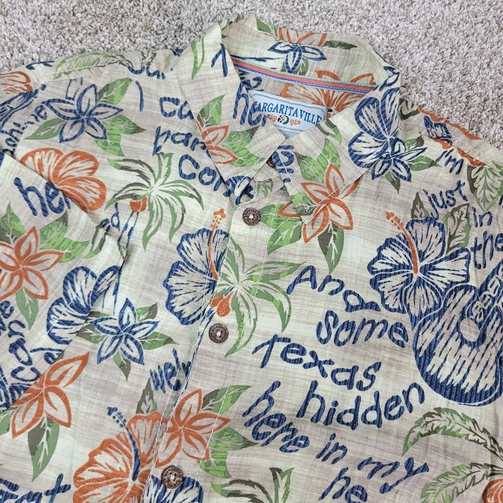Margaritaville‎ Mens Large Multicolor AOP Floral Hawaiian Short Sleeve Rayon